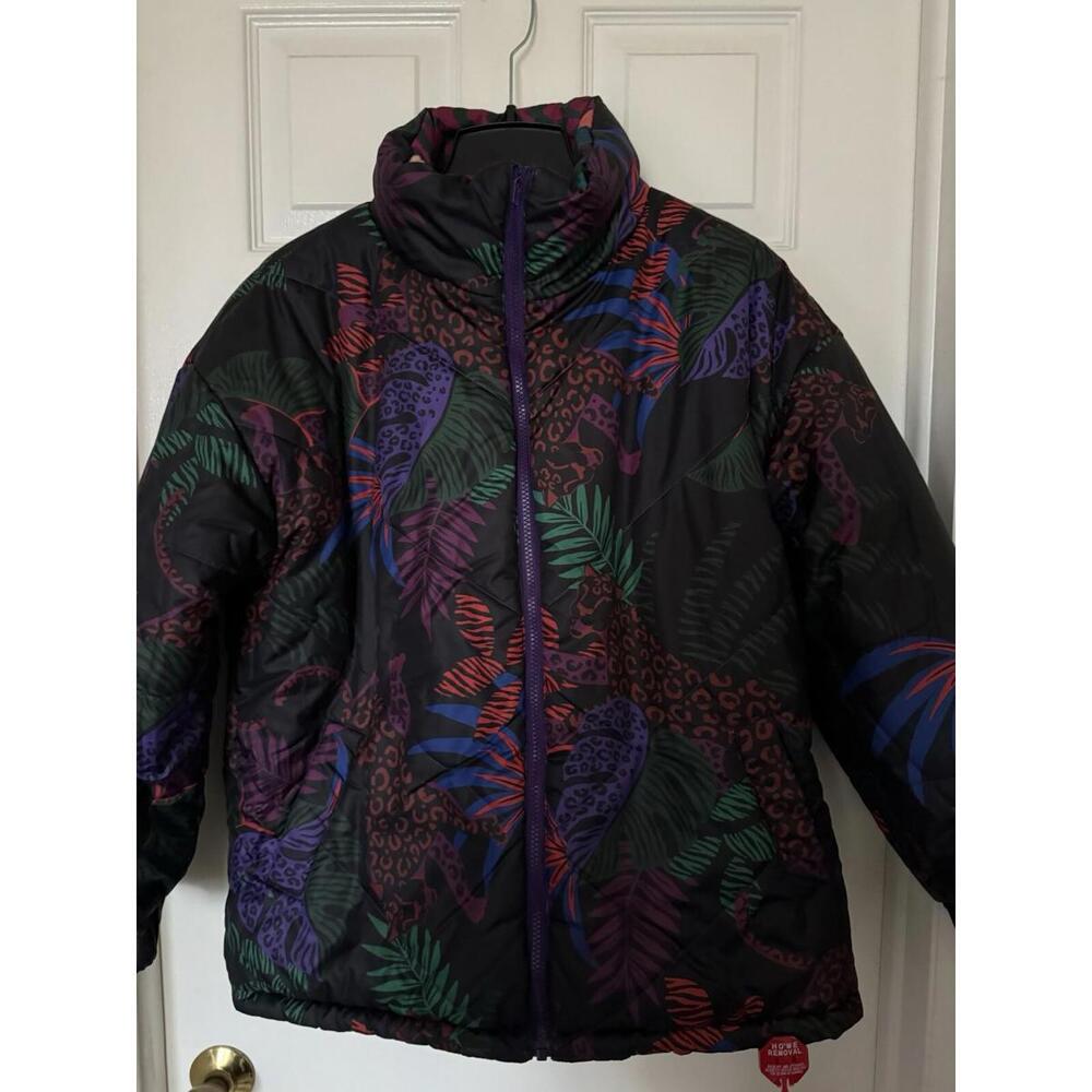 Farm Rio Women's XS Red Abstract Patches Reversible Full Zip Puffer Jacket NEW - Picture 15 of 16